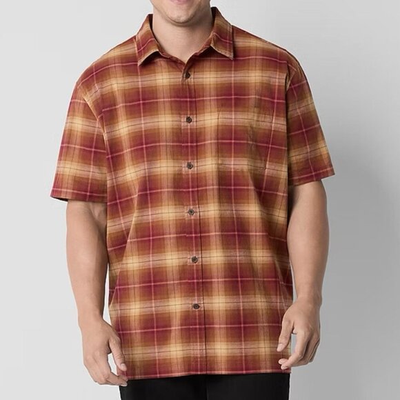 Mutual Weave Mens Plaid Button Up Shirt Size M Tall Short Sleeve Classic NWT $48 - Picture 1 of 13